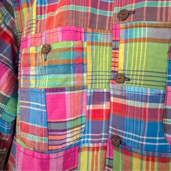 Polo Ralph Lauren Classic Fit Patchwork Madras Camp Shirt 100% Cotton Medium - Picture 4 of 14